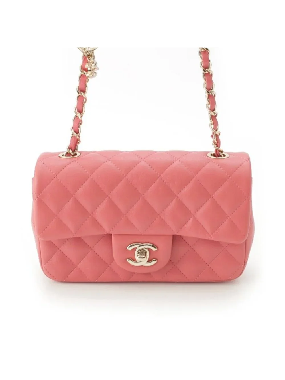 Chanel Mini Quilted 20 Lambskin Charm Chain Shoulder Bag Pink